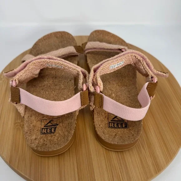 Reef Cushion Rem Pink Tan Woven Strappy Cork Footbed Sandals Womens 9 D-22 JHV - Picture 6 of 11